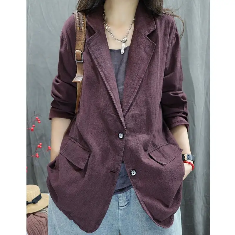 Costume d'affaires rétro en lin pour femmes, coupe ample, Thi Long Sve, Sli polyvalent, automne 2025