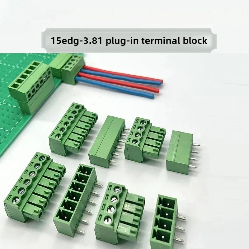 5Sets 2/3/4/5/6/7/8 Pin plug-in terminal 15EDG-3.81 connector PCB male and female socket straight pin