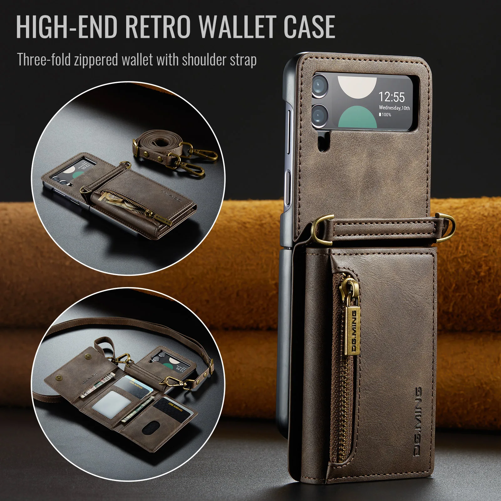 2in1 removable leather card holder Z Flip 3 MagSafe phone case Samsung Galaxy Z Flip 4/5 magnetic wallet shockproof cover Flip6