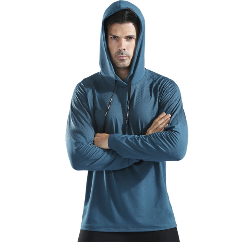 Spring Autumn Thick Running Shirt Man Men Long Sleeve Hooded Gym T Shirt Fitness Training T-shirt Quick Dry Breathable Sports