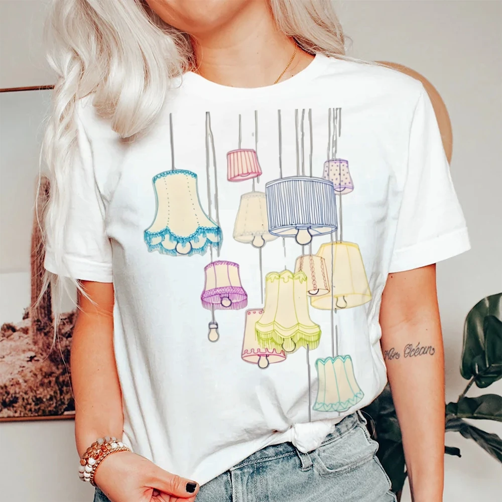 Koszulka graficzna Y2K Abażury Koszulka Cała Bawełna Wysoka Jakość Oversize Kolorowa Koszulka Lampy Wiszące Nadruk Artystyczny Trend Y2K