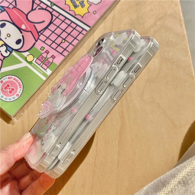 Cute Pink My Melody Cinnamoroll Kitty Kuromi Bracket Magsafe Magnetic Charge Case For iPhone 13 12 14 15Pro Max 11 Cover