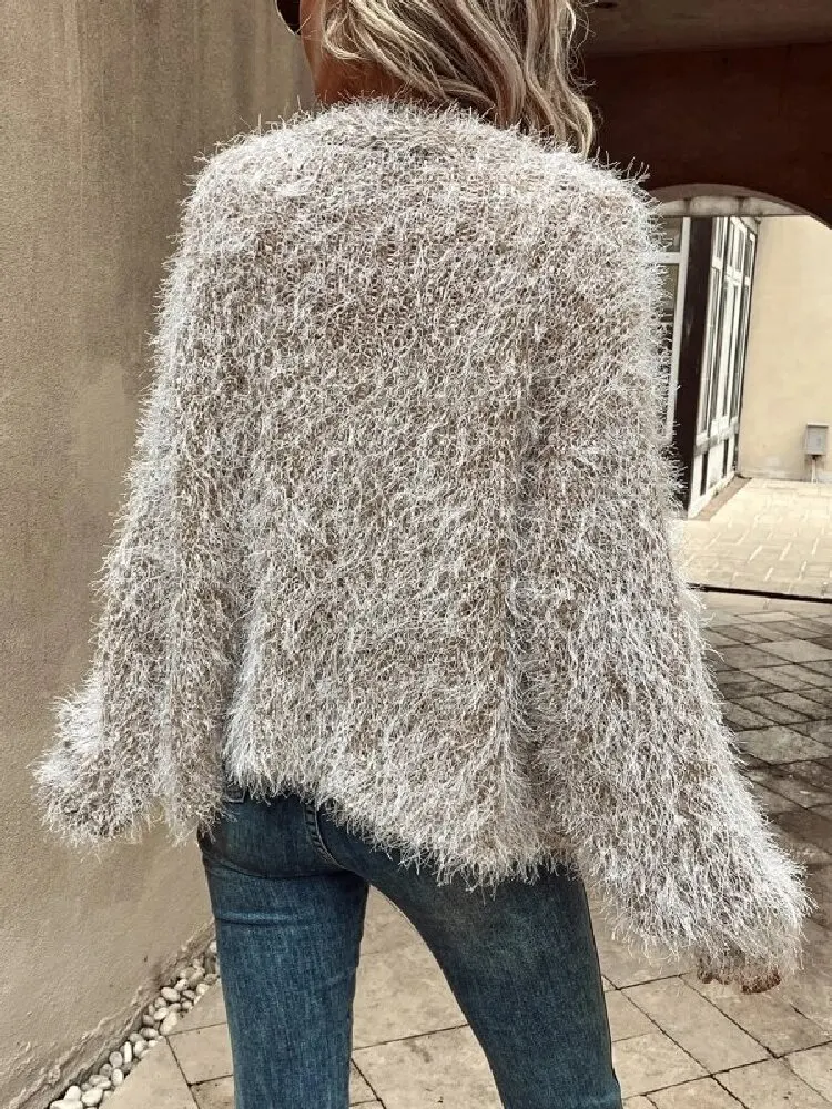 Cardigan Sweaters for Women Long Sleeve Fluffy Knit Open Front Casual Cardigan Outerwear Coats