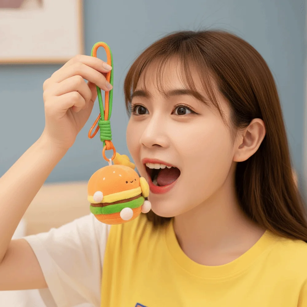 Personality Key Buckle Fortune Burger Pendant Wealth Expression Hamburg Key Chain Backpack Charms Korean Style Children