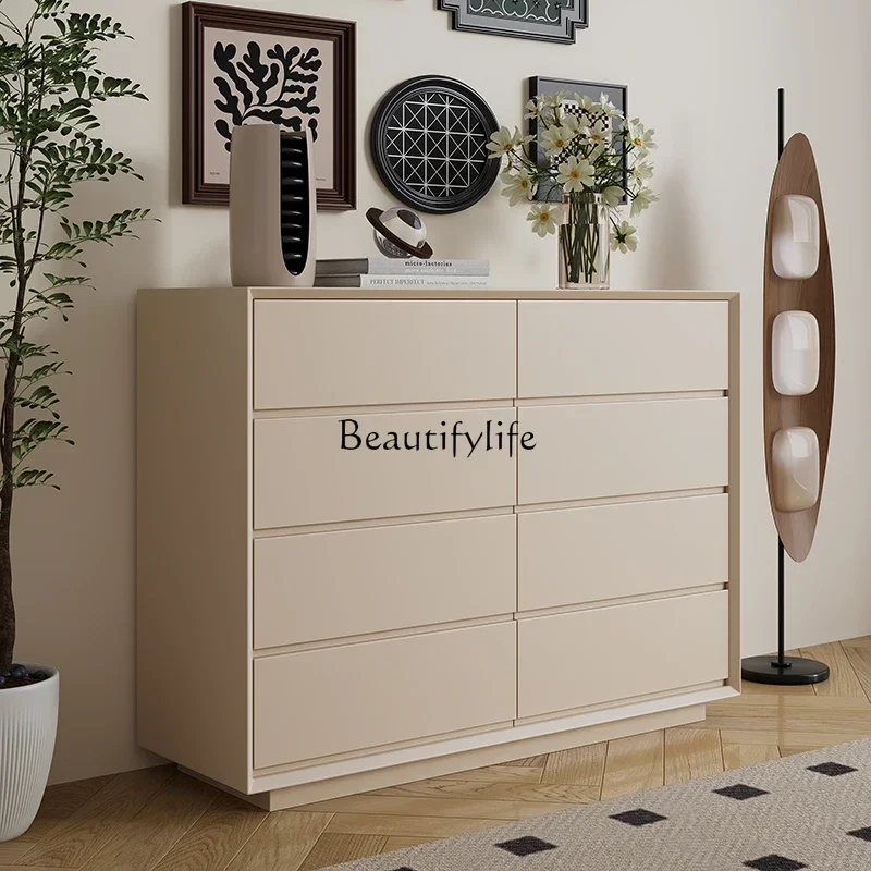 Eight-bucket chest of drawers, bedroom solid wood six-bucket storage cabinet, fully equipped with cream wind