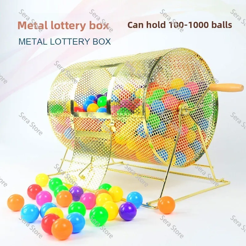 Medium Size Brass Raffle Drum with Wooden Turning Handle - Spinning Lottery Raffle Ticket Drum Box