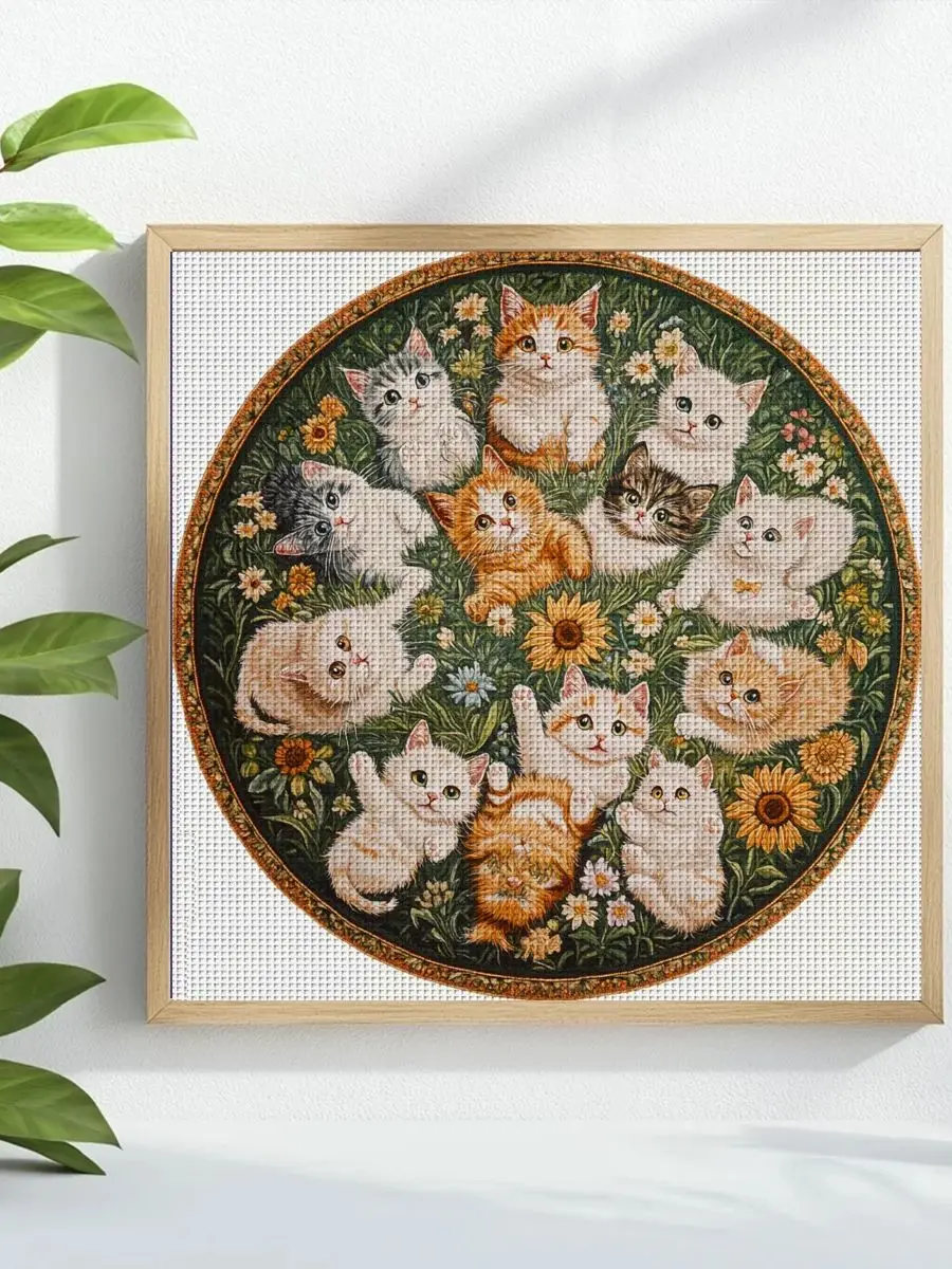 1 Stück 40x40 cm/15,74 Zoll Katzen-Motiv Kreuzstich-Set DIY-Kit 11CT/14CT DIY-Stickerei-Set Kreuzstich-Zubehör – Detail 1