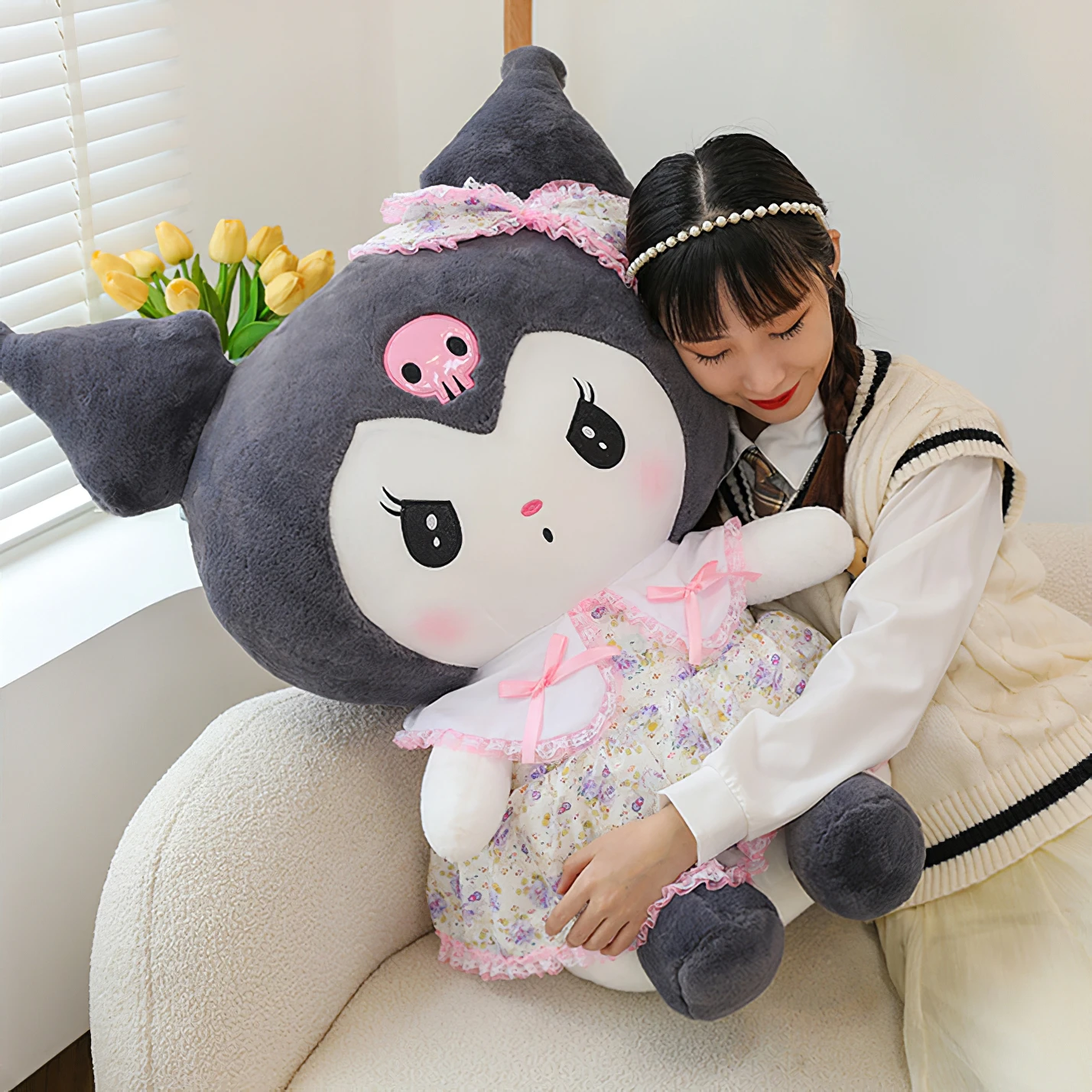 60cm Cartoon Sanrio Kuromi My Melody Plush Toy Kawaii Banquet Skirt Plush Soft Stuffed Doll Cute Big Size Pillow Birthday Gift