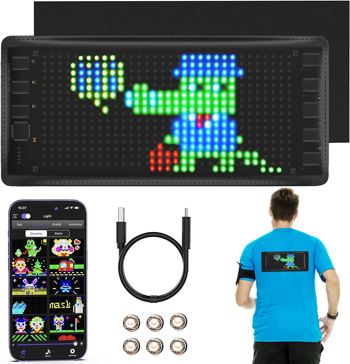 Mini LED Sign, 7.2\'\'x3.4 Battery Powered Bluetooth LED Matrix Panel, Scrolling Smart App Control Programmable LEDDigital Display