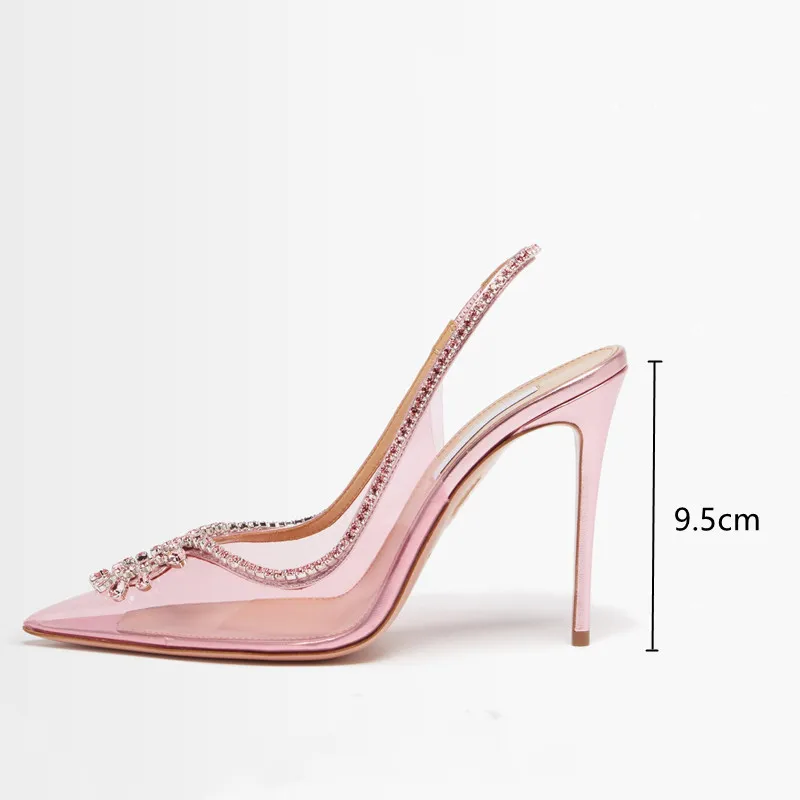 Luxury Rhinestone Hollow out Women Pumps Wedding Shoes Fashion Clear PVC Slingbacks High heels Elegant Summer Party Bridal Shoes