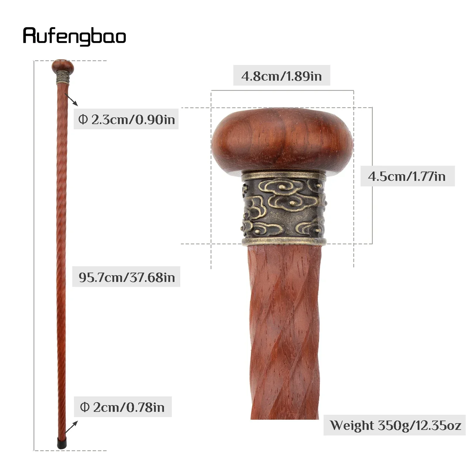 Cobre girar redondo de madeira tradicional moda vara decorativa cospaly festa madeira bengala steampunk & uso diário 95cm
