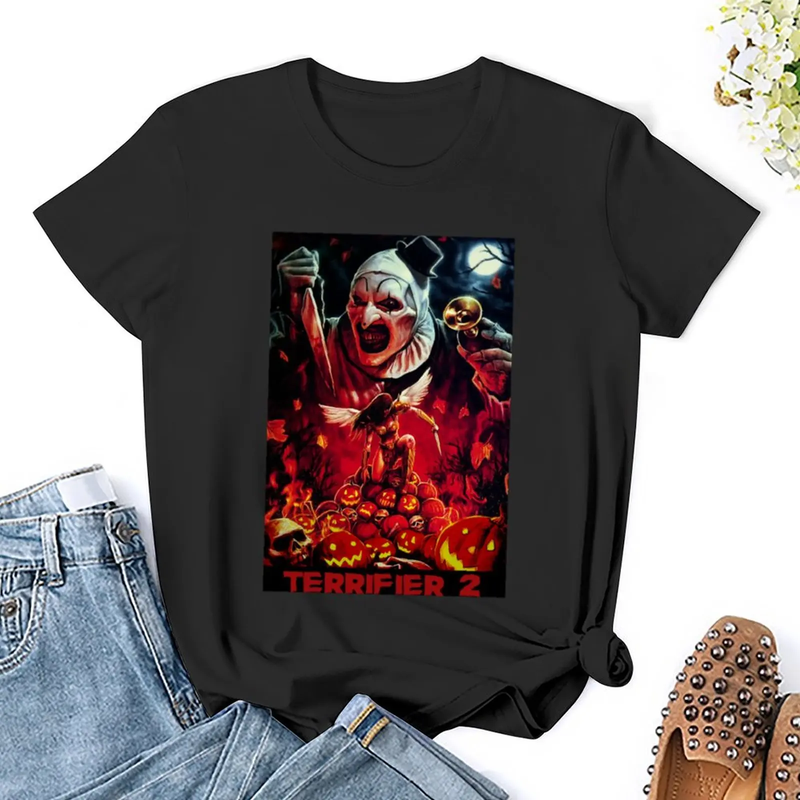 Pôster de filme aterrorante feminino, presentes Cool Horror, tops de verão, camiseta gráfica, vestido plus size, sexy, presente do dia