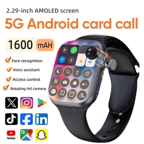 Reloj inteligente 5G versión Global pantalla AMOLED de 2,29 pulgadas con cámara giratoria de 180 grados compatible con tarjeta SIM WiFi GPS videollamadas