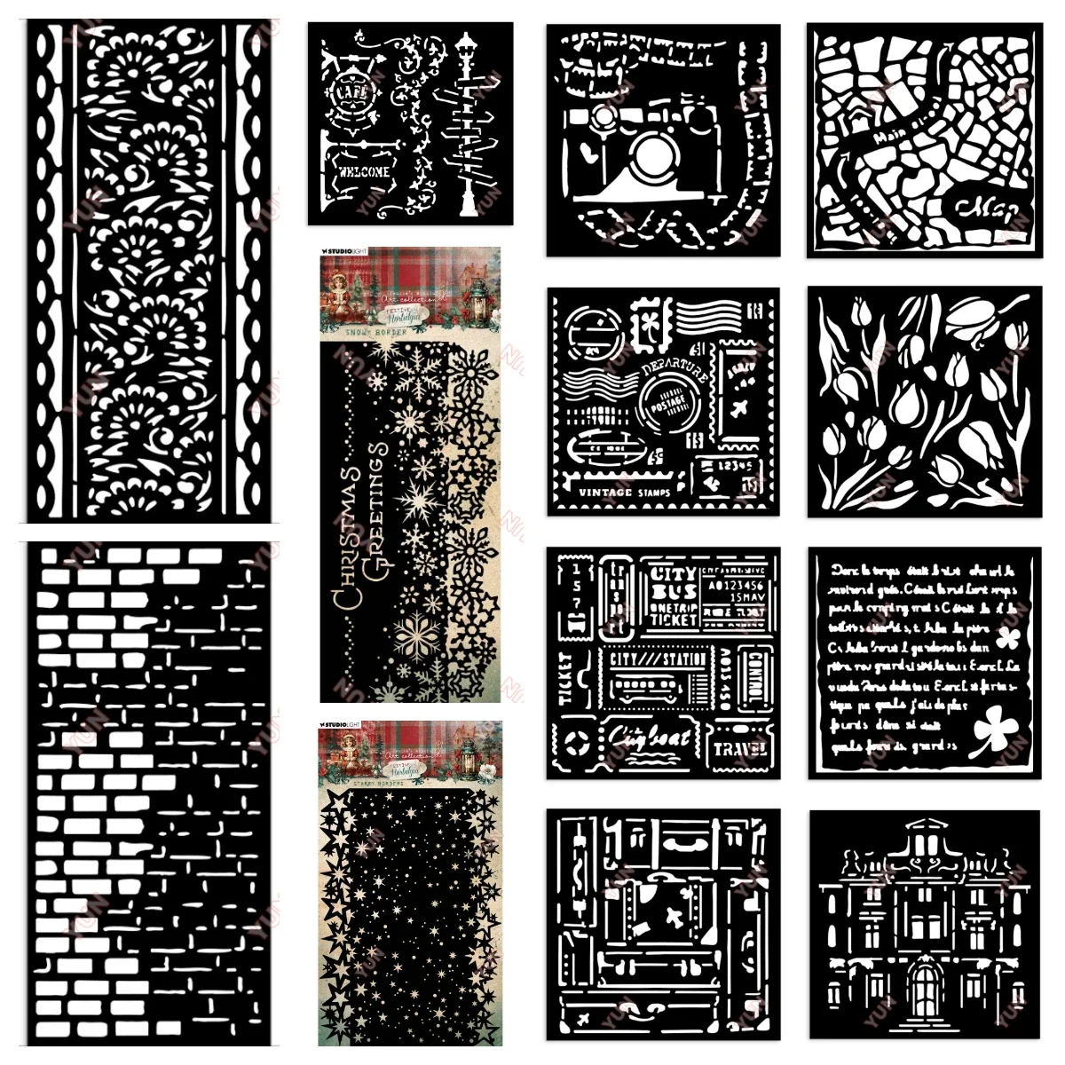 

Street Map Stripes Tulips Starry Snowy Border Layered Stencils DIY Scrapbook Diary Greeting Card Decoration Embossing New 2024