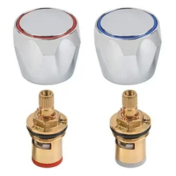 2 Pcs Hot Cold Faucet  Handle Knob Copper Valve  Tap Heads Thread Basin Sink 1/2 Inch Replacement For Bathroom Kitchen Taps