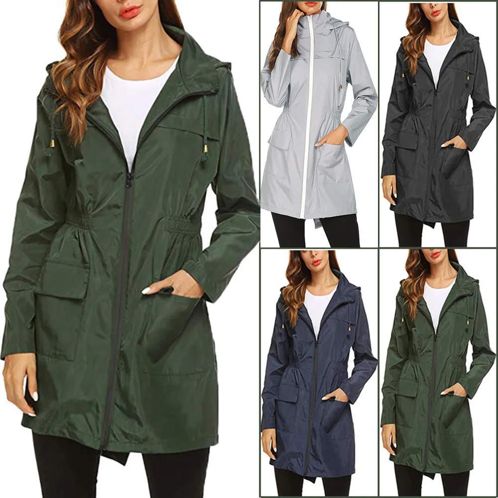 

Women's Hooded Jacket Coat with Pockets Waterproof Lightweight Soft Shell Windproof Overcoat for Winter Outdoor Hiking Travel