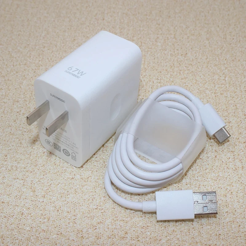 OPPO 67W Supervooc 2.0 Charger EU/US Plug Fast Charge Adapter 100CM 6.5A Type C Cable For OPPO Find N2 A1 Pro Reno 11 10 9 8 7