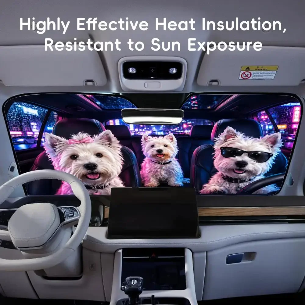 Westie Road Trip Trio Sun Visor Car Sun Shade Front Windshield Coverings Blocker Auto Protector Window Visor Screen Cover