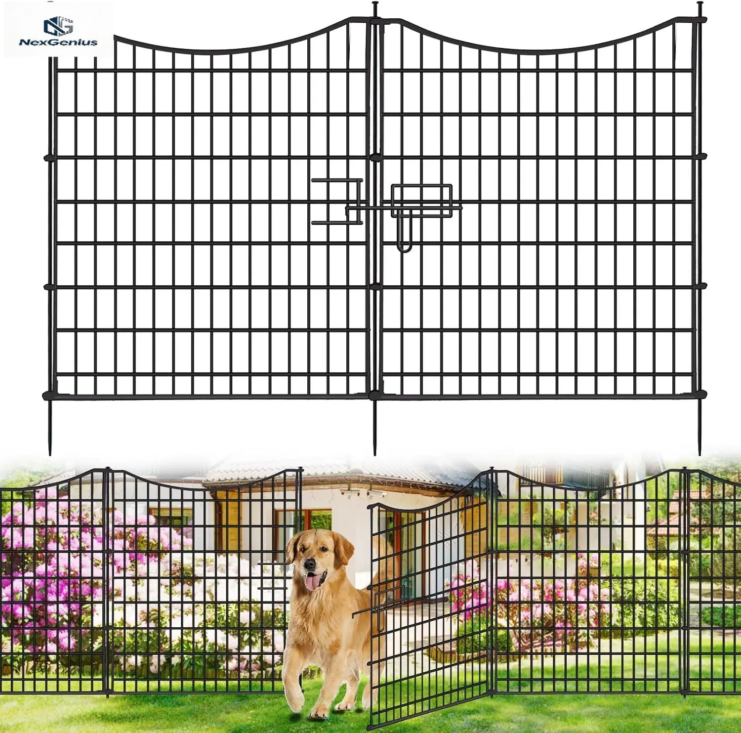 

Декоративный забор из 18 секций без земляных работ с воротами, 84 см (В) x 12,3 м (Д), высокий садовый забор-барьер для животных, нержавеющая металлическая проволочная ограда