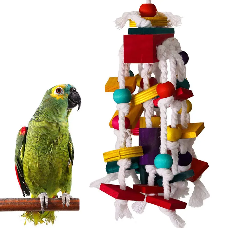 Juguete Masticable para Loros de Tamaño Mediano y Grande, Accesorios Coloridos de Madera para Jaulas, Bloque de Mordida Natural y Seguro para Loros Grises, Cacatúas