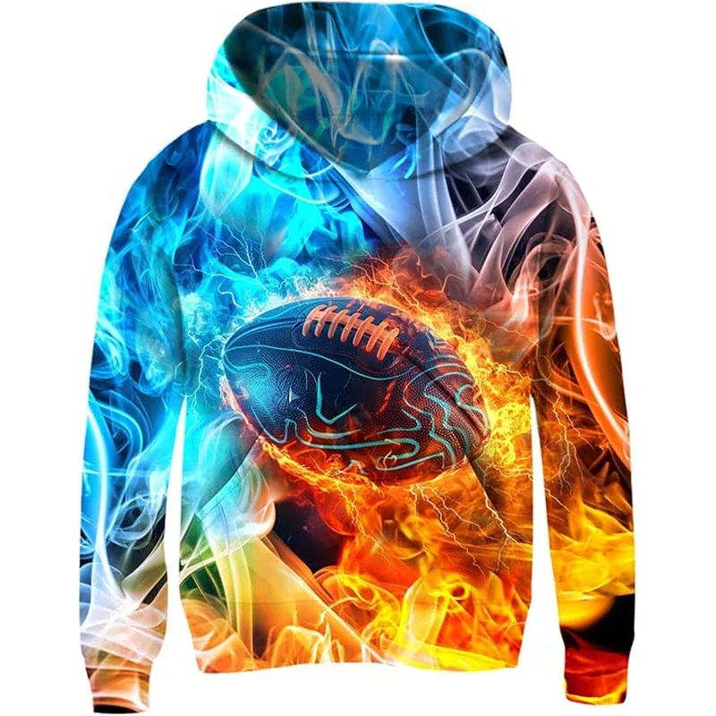 2024 Men's Football Graphic Hoodies New Fashion Sports Fitness Ball Game 3D Print Boys Kids Hooded Sweatshirts Running Pullovers