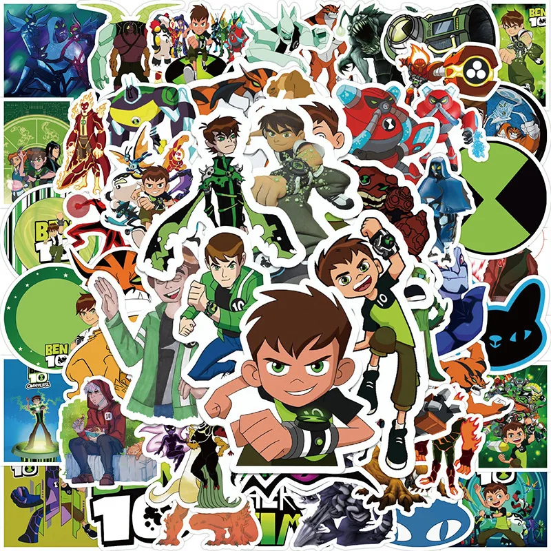 50pcs/set Ben 10 Cartoon 3D Stickers Toys Anime Figures Ben Wildmutt Four Arms Grey Matter XLR8 Upgrade Waterproof Stickers Toys