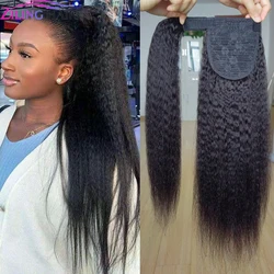 100g Kinky Straight Human Hair Wrap Around Ponytail Remy Hair Extensions Brazilian Hair Pieces Natural Color For Women