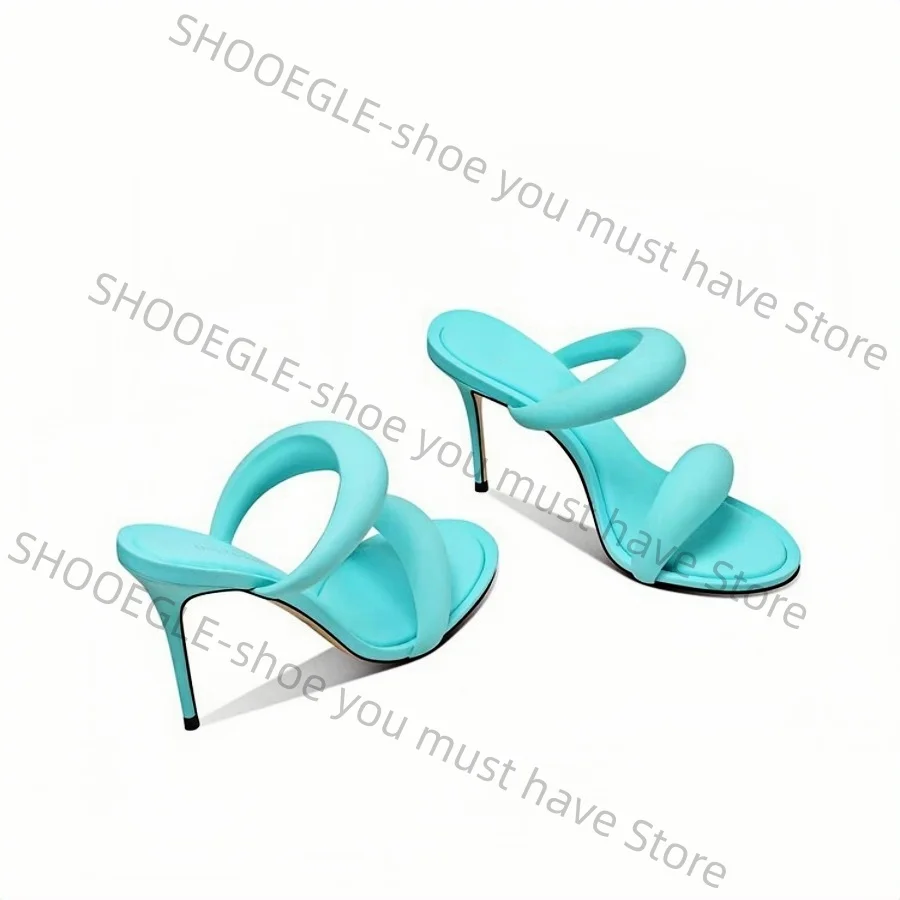Women's Padded Strap Stiletto Heel Mule Shoes Modern Street Open-Toe Design Slip-On Summer Ladies Casual Beach Daily Slippers
