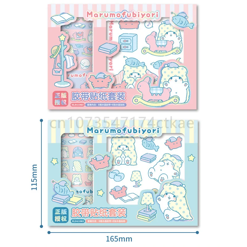 Kawaii Sanrio Marumofubiyori Handbook Sticker Set Student Diy Gift Box Washi Tape Material Student Stationery Girl Birthday Gift