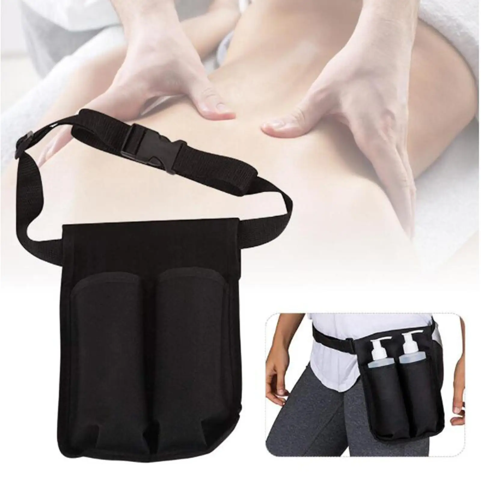 Massage Bottle Waist Double Holder Durable for Massage Oil Black