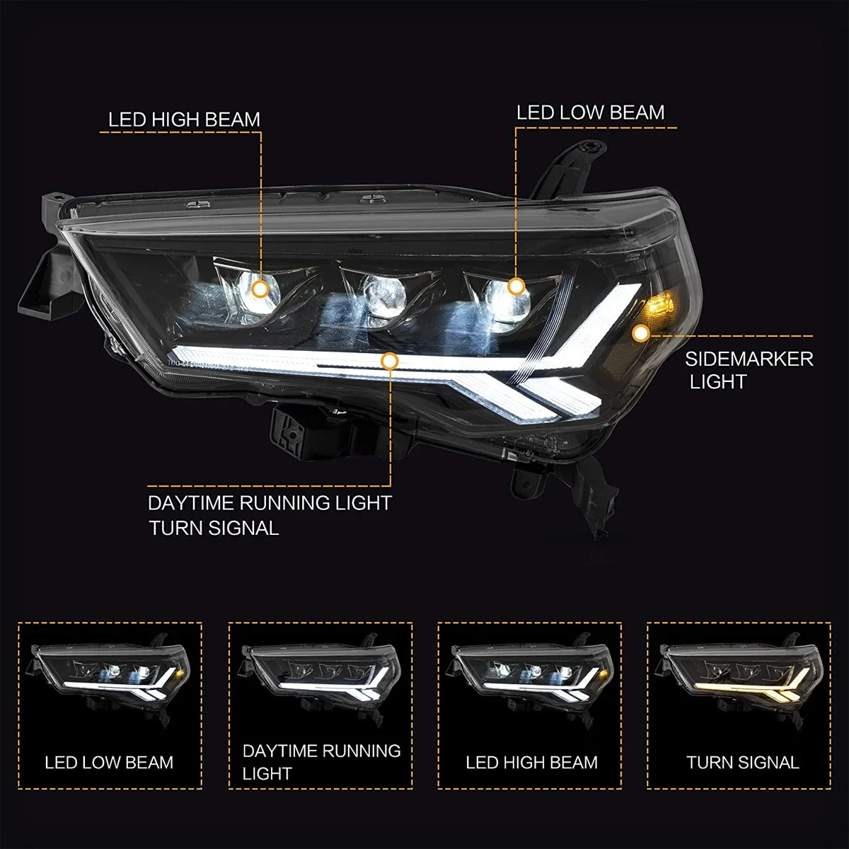 

Full LED Projector Headlights Assembly For Toyota 4Runner TRD, Limited, Off-Road, SR5, Sport, Nightshade 2014-2021 Dynamic DRL