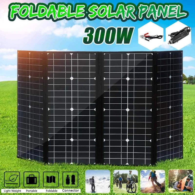 300W Solar Panel Foldable Bag Kit with Controller 12V High Efficient Emergency Charging Board Mobile Cells Sun Power Generator