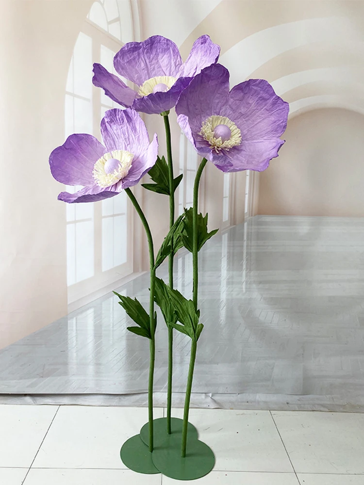 3-teiliges Set Künstliche Mohnblumen aus Papier für Hochzeitsdekoration, Wegführung, Hochzeitsfeier, Party-Hintergrund, Fensterdekoration – Detail 4