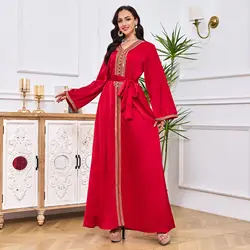 Abaya turca elegante para mujer, vestido largo liso básico, cinta embellecedora, fajas musulmanas, ropa de noche informal, moda