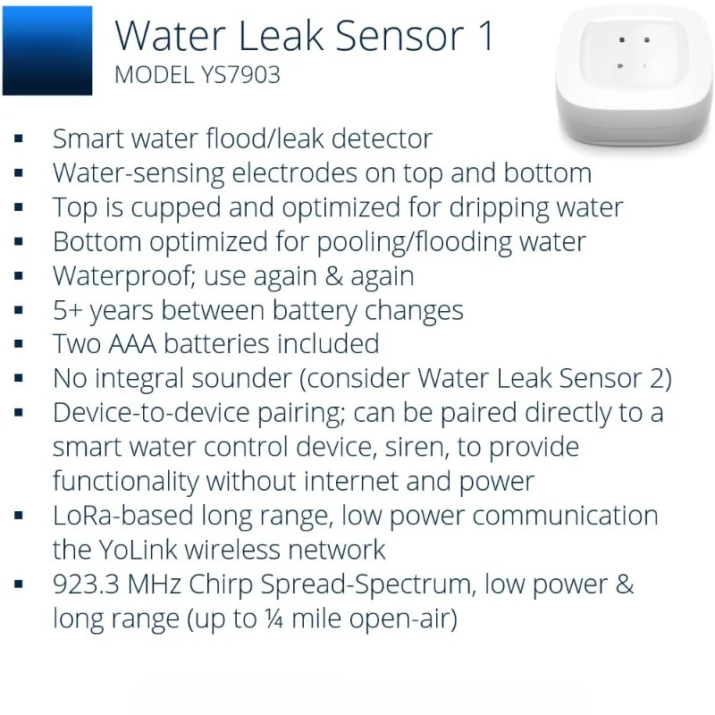 Water Leak Sensor 3-Pack, LoRa Up to 1/4 Mile Open-Air Range Smart Water Leak & Flood Detector, SMS/Text,