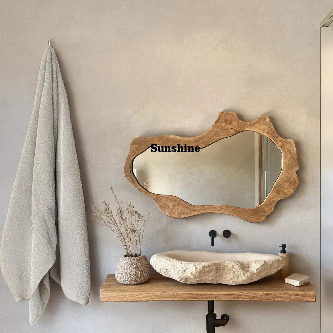 Mid-Century Wall Mounted Bathroom Mirror Rustic Homestay Wood Style Retro Vanity Decorative Mirror