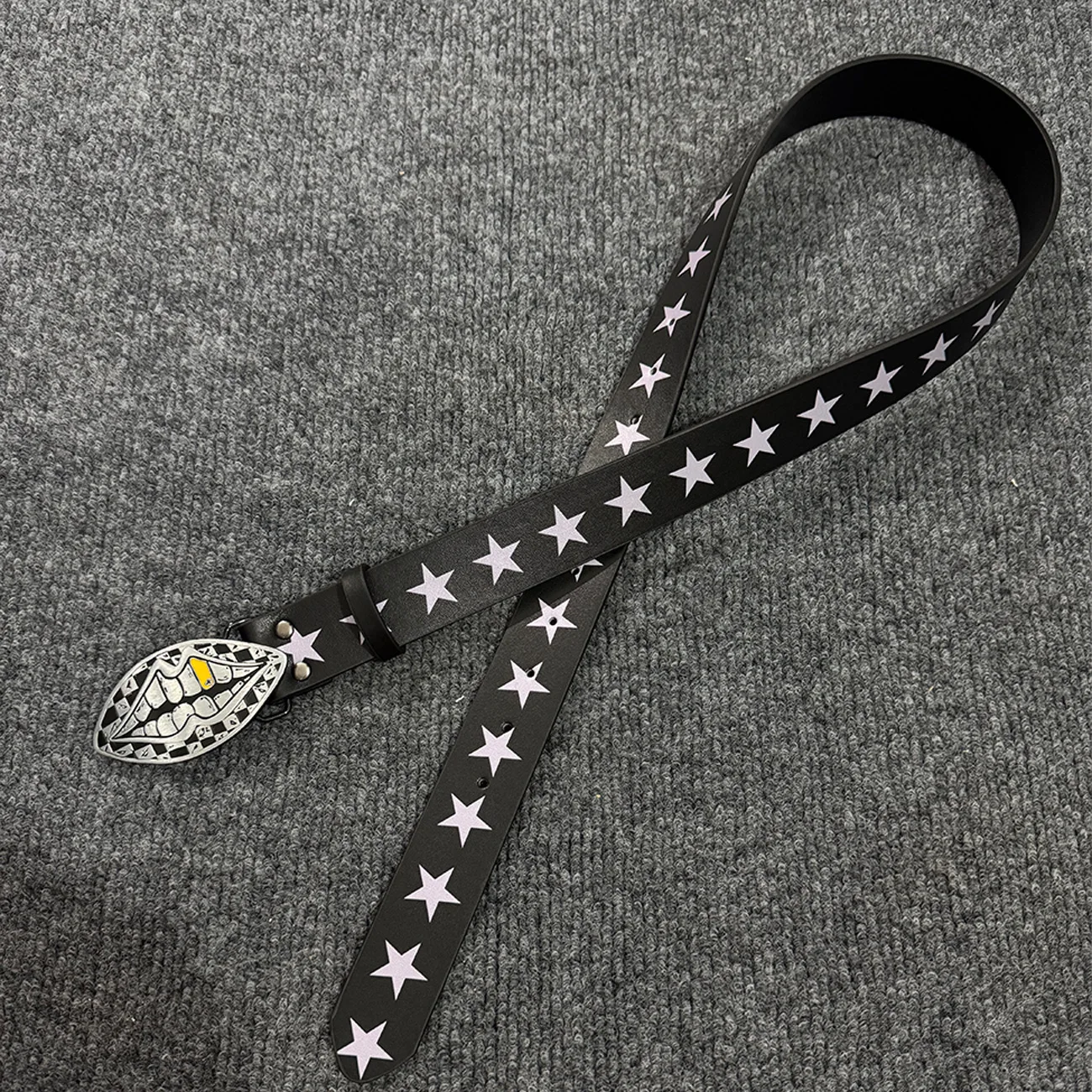 2027 Fashion Lips Trend Belt Star Printing Decorative Cross Belt Joker Jeans Belt For Men Women