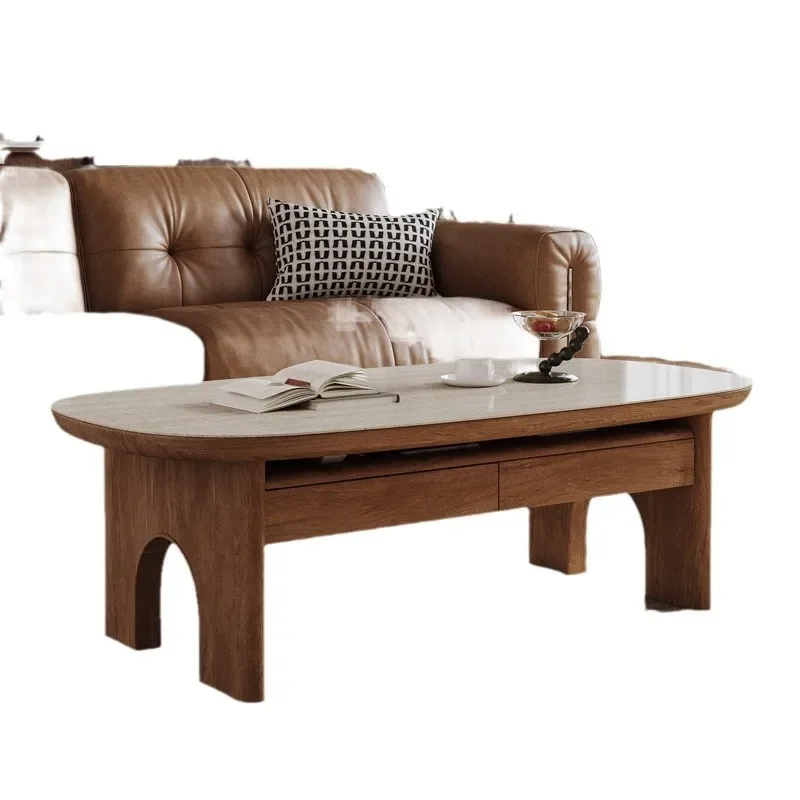 

Coffee table living room household double-layer tea table small apartment walnut color compound