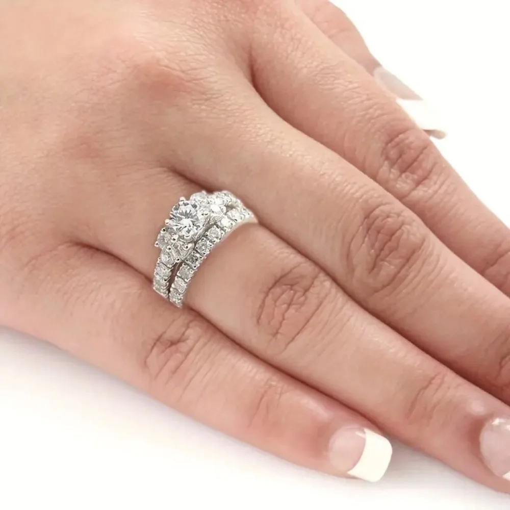 Classic Fashion Sparkling High Quality 5A Zircon Stackable Rings for Women Wedding Engagement Proposal Couple Ring Jewelry Gifts