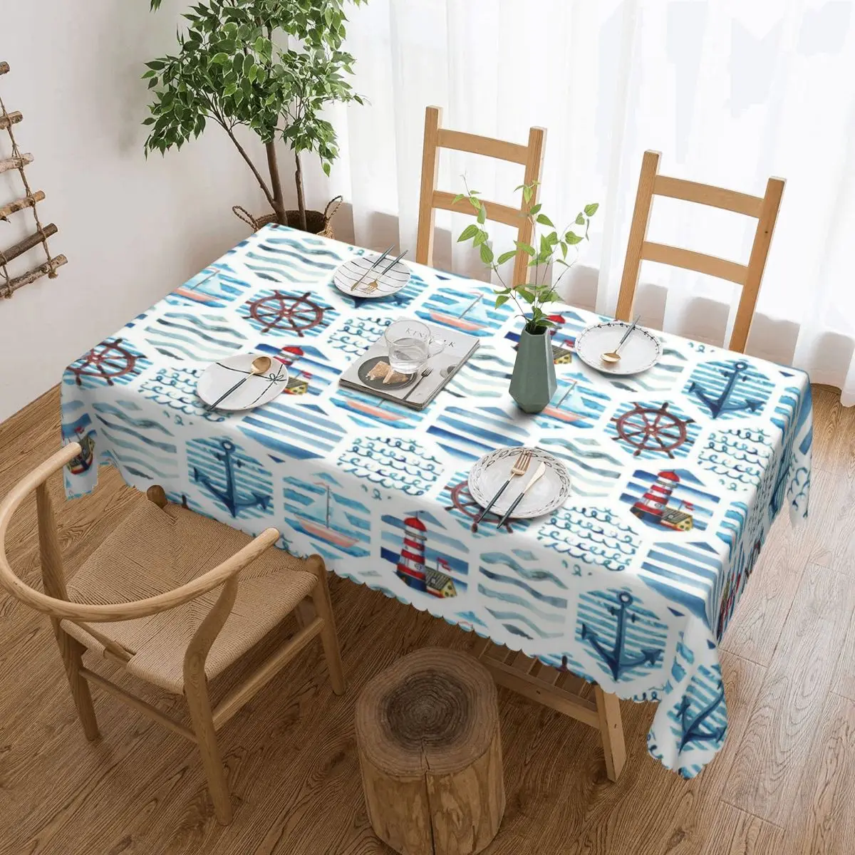 Customized Nautical Sailors Rectangular Tablecloth Waterproof Table Cloth Table Cover