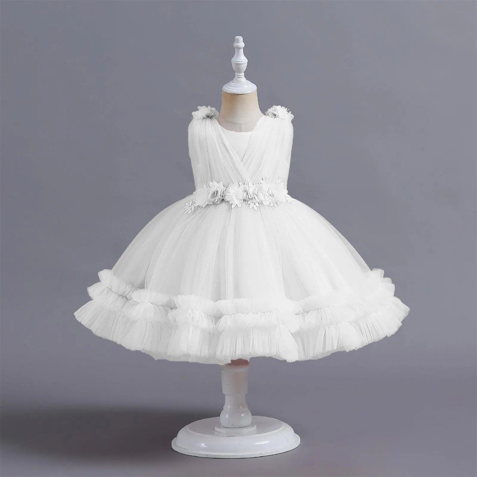 Baby Girls Birthday Dress Layered Tulle Princess Dress Kids Girl Ball Gowns Elegant Toddler Clothes Pageant Ceremony Party 0-5T