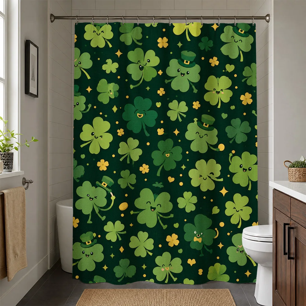 Cute Green Clover Pattern Shower Curtain Bathroom Decor Fun St. Patrick's Day Greenery Shower Curtain