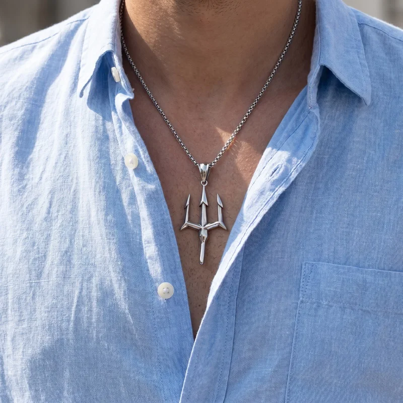 Kalen Stainless Steel Pendant Necklace for Men Vintage Gothic Skull Trident Sword Tower Cross Wing Conch Pisces Jewelry Gifts