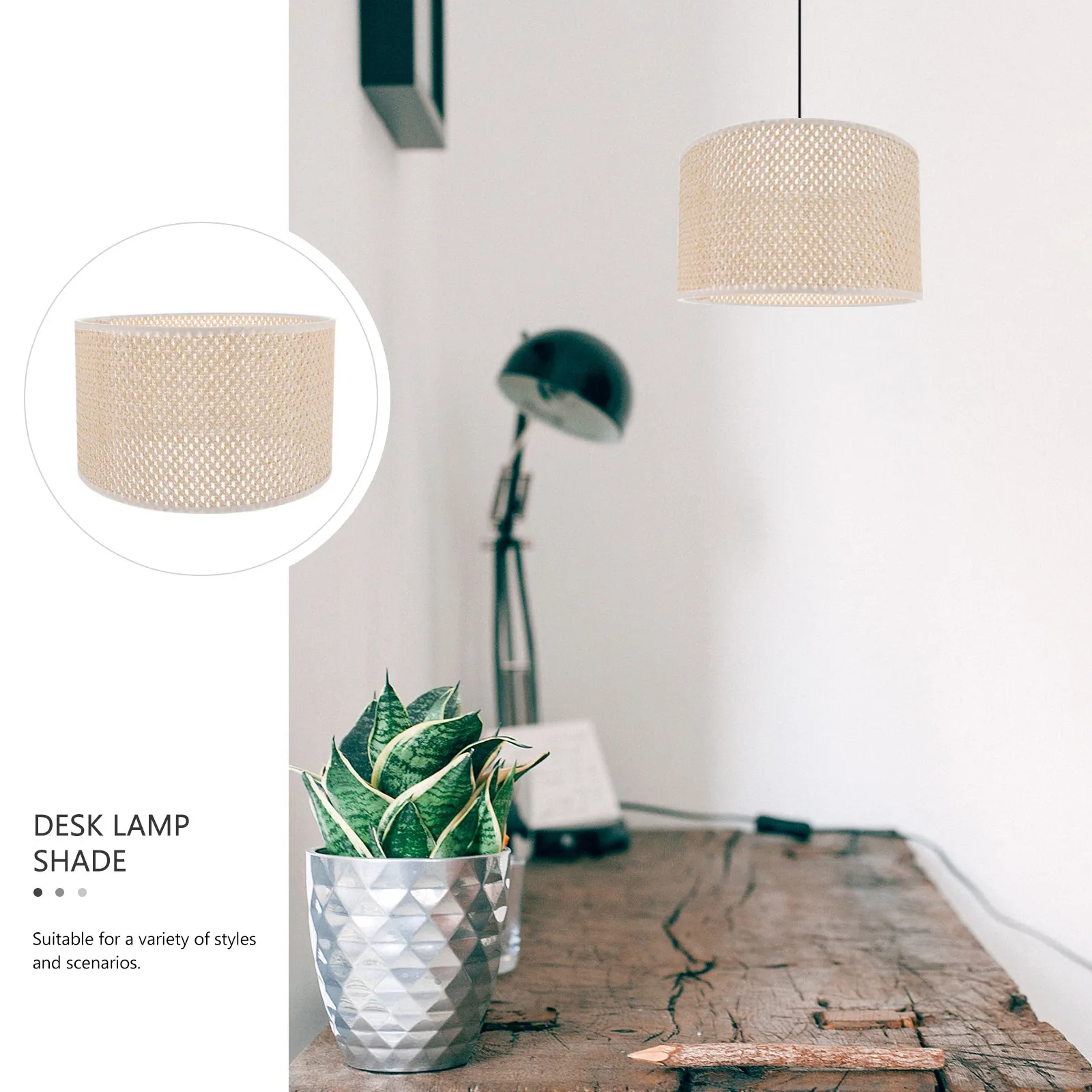 

1 шт. абажур E27, современный абажур из искусственного ротанга, плетеный абажур для настольной лампы, простой декоративный аксессуар для дома