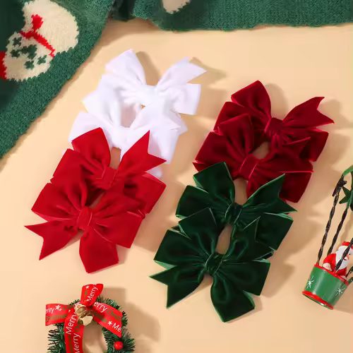 2pcs/set Handmade Velvet Bow Hair Clips for Baby Girls Vintage Christmas Red Green Bowknot Hairpins Barrette Hair Accessories - Image 3