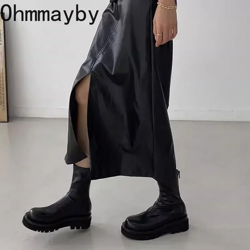 Chunky Heel Women Elastic Short Boots Fashion Back Zippers Shoes Autumn Winter Platform Flats Ladies Ankle Booties