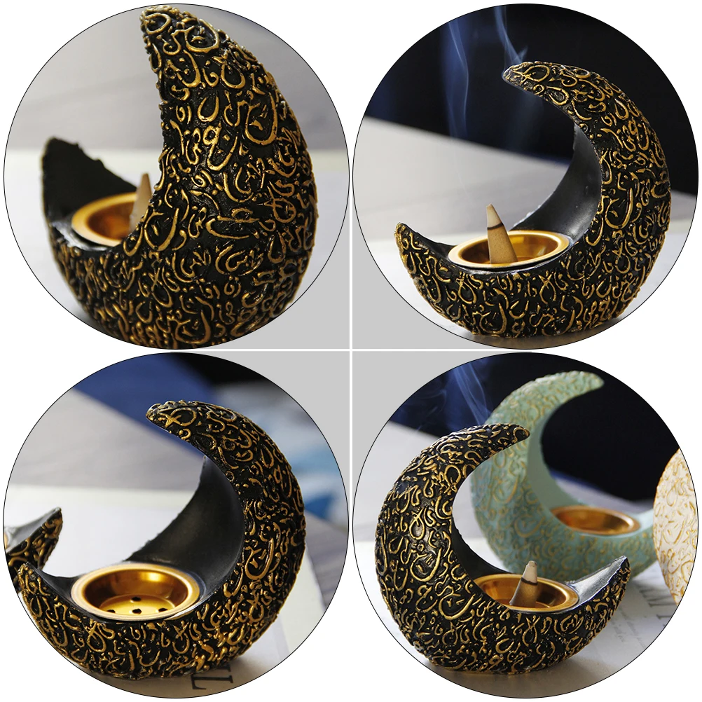 

Moon Shaped Resin Censer Aromatherapy Burner Black Color Desk Adorn Yoga Middle Eastern Design Home Decoration