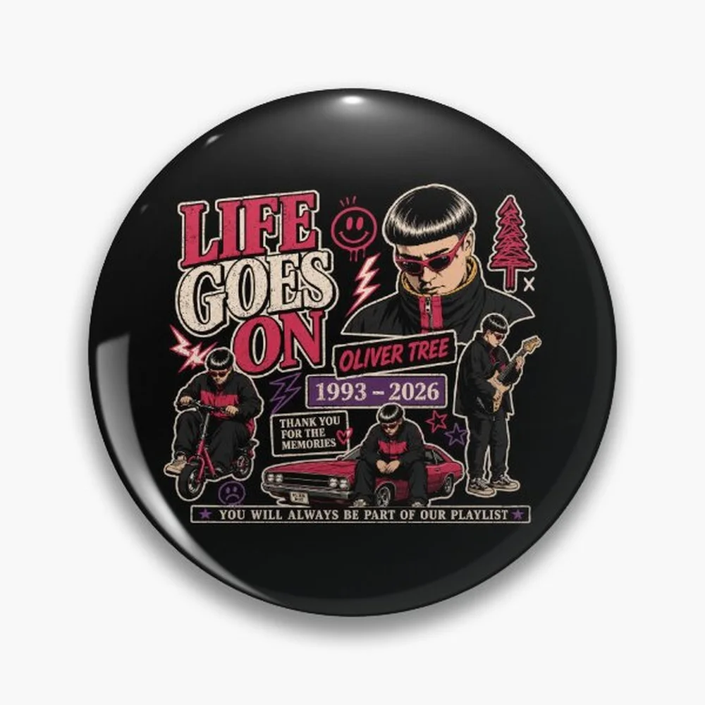 RIP OT, In loving memory OT, Oliver Tree Rest In Peace 1993 to 2026 Memorial Pin Holographic Star Heart Pin Brooches Laminated B