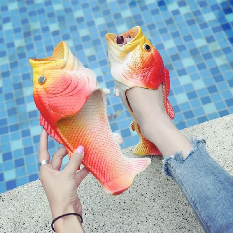 2024Funny Slippers Man Footwear Family Shoes Parent-child Sandals Plus Size 24-47 Summer Beach Shoes Boys Unisex Fish Slippers image 4