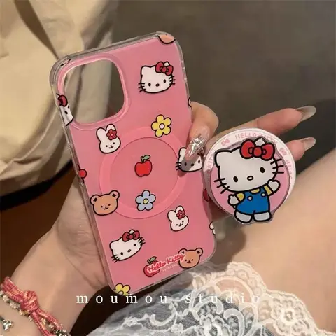 Sanrio 헬로 키티 마그네틱 홀더 Magsafe 무선 충전 전화 케이스 삼성 갤럭시 S24 울트라 S22 플러스 S23 FE Z 플립 6 5 4